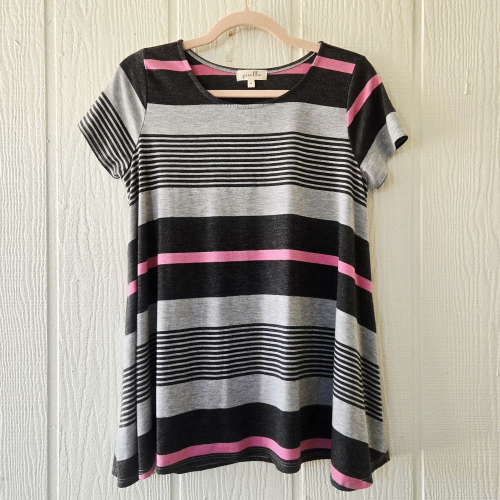 Puella Striped Short Sleeve Stretchy Knit Tunic Small
